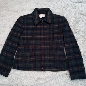 Vintage Annex Casual Corner Jacket Womens Petite 0 Wool Blend Plaid Pockets Zip